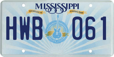 MS license plate HWB061