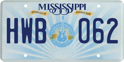 MS license plate HWB062