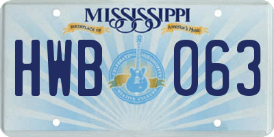 MS license plate HWB063