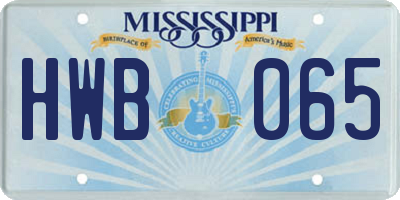 MS license plate HWB065
