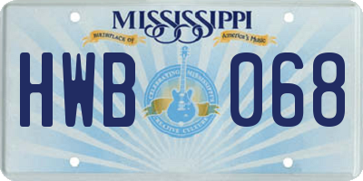 MS license plate HWB068