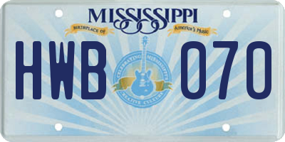 MS license plate HWB070