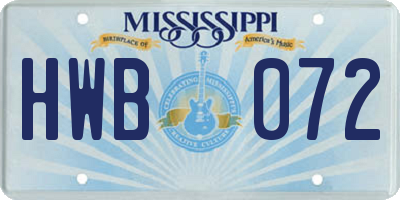 MS license plate HWB072