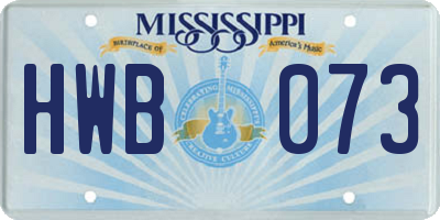 MS license plate HWB073