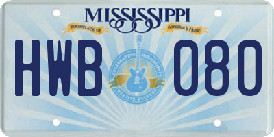 MS license plate HWB080