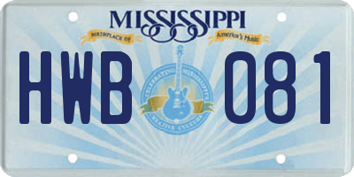 MS license plate HWB081