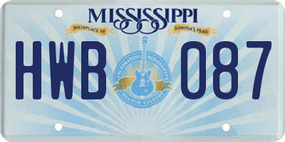 MS license plate HWB087