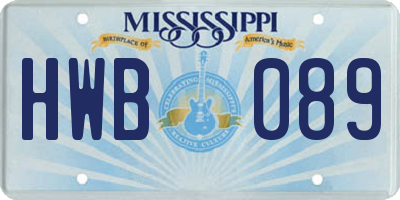 MS license plate HWB089