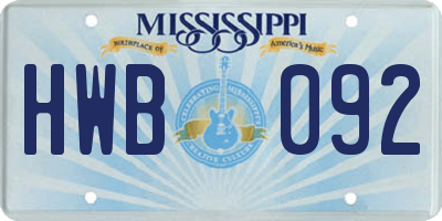 MS license plate HWB092