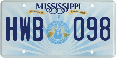 MS license plate HWB098