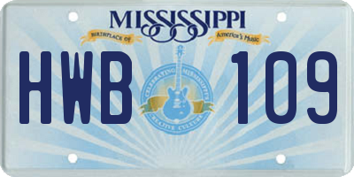 MS license plate HWB109