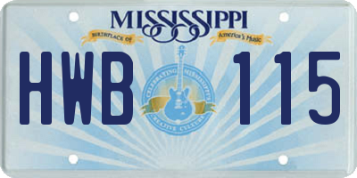 MS license plate HWB115