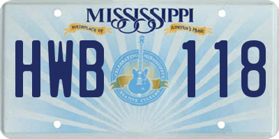MS license plate HWB118