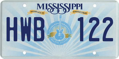 MS license plate HWB122