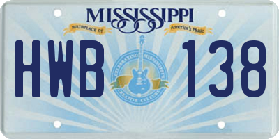 MS license plate HWB138