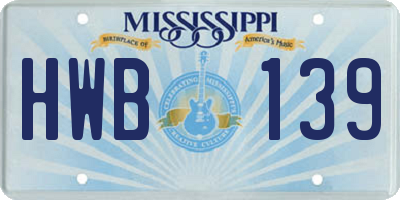 MS license plate HWB139