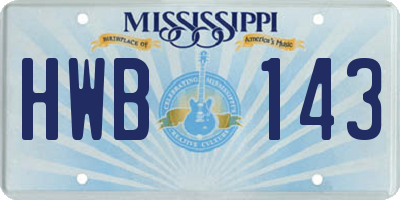 MS license plate HWB143