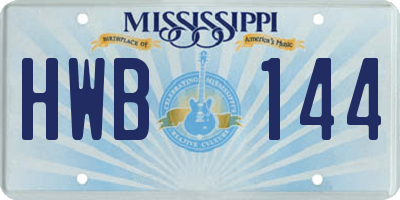 MS license plate HWB144