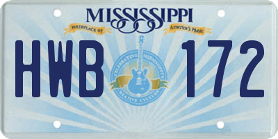 MS license plate HWB172