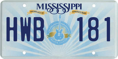 MS license plate HWB181