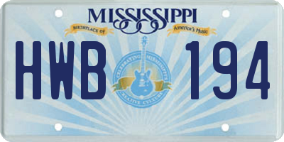 MS license plate HWB194