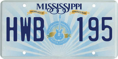 MS license plate HWB195
