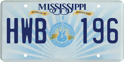 MS license plate HWB196
