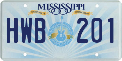 MS license plate HWB201