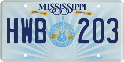 MS license plate HWB203
