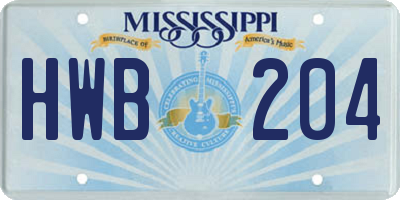 MS license plate HWB204