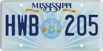 MS license plate HWB205