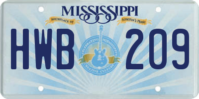 MS license plate HWB209