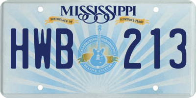 MS license plate HWB213