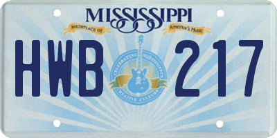 MS license plate HWB217