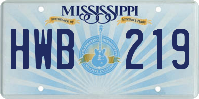 MS license plate HWB219