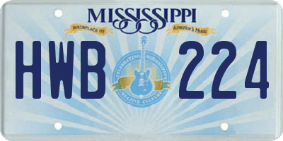 MS license plate HWB224