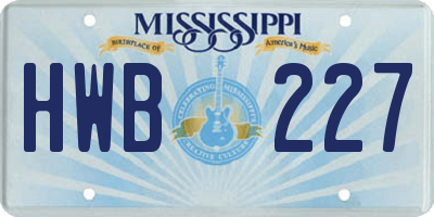 MS license plate HWB227