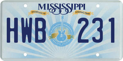 MS license plate HWB231