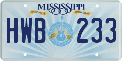 MS license plate HWB233