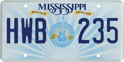 MS license plate HWB235