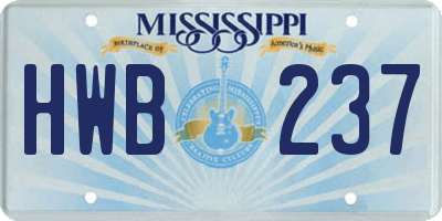 MS license plate HWB237