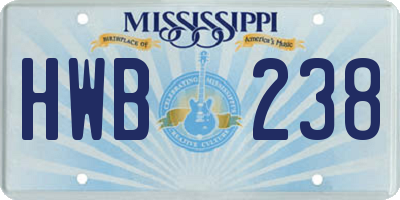 MS license plate HWB238