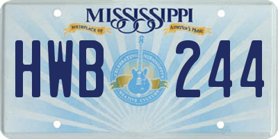 MS license plate HWB244