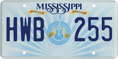 MS license plate HWB255