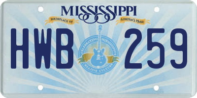 MS license plate HWB259