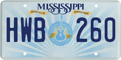 MS license plate HWB260