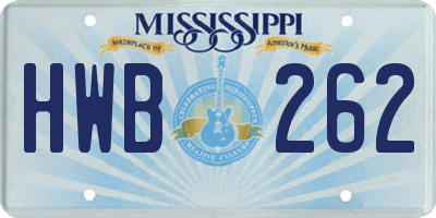 MS license plate HWB262