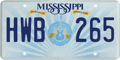 MS license plate HWB265