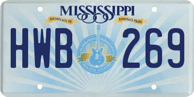 MS license plate HWB269
