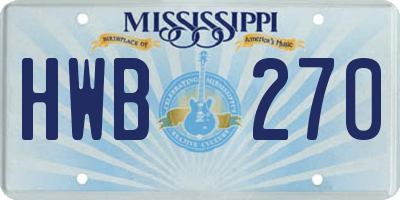 MS license plate HWB270